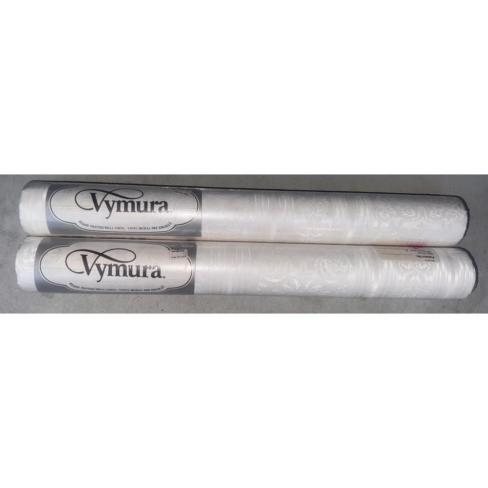 2 Rolls Vintage Vymura Chatsworth 45-190 Wallpaper 392 White Damask Vinyl NOS